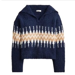NWT J. Crew Fair Isle Johnny-Collar Sweater in Boucle Yarn Size M